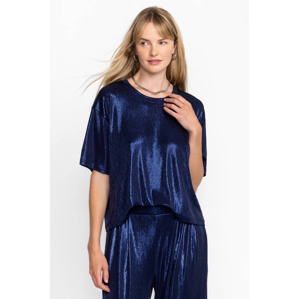 Johnny‎ Was Jade Andi Oversized Tee Navy Blue Metallic Shimmer L16124-9 NWT